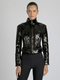 Crushed Patent Leather Gold Mesh Moto - Blanc Noir Online Store