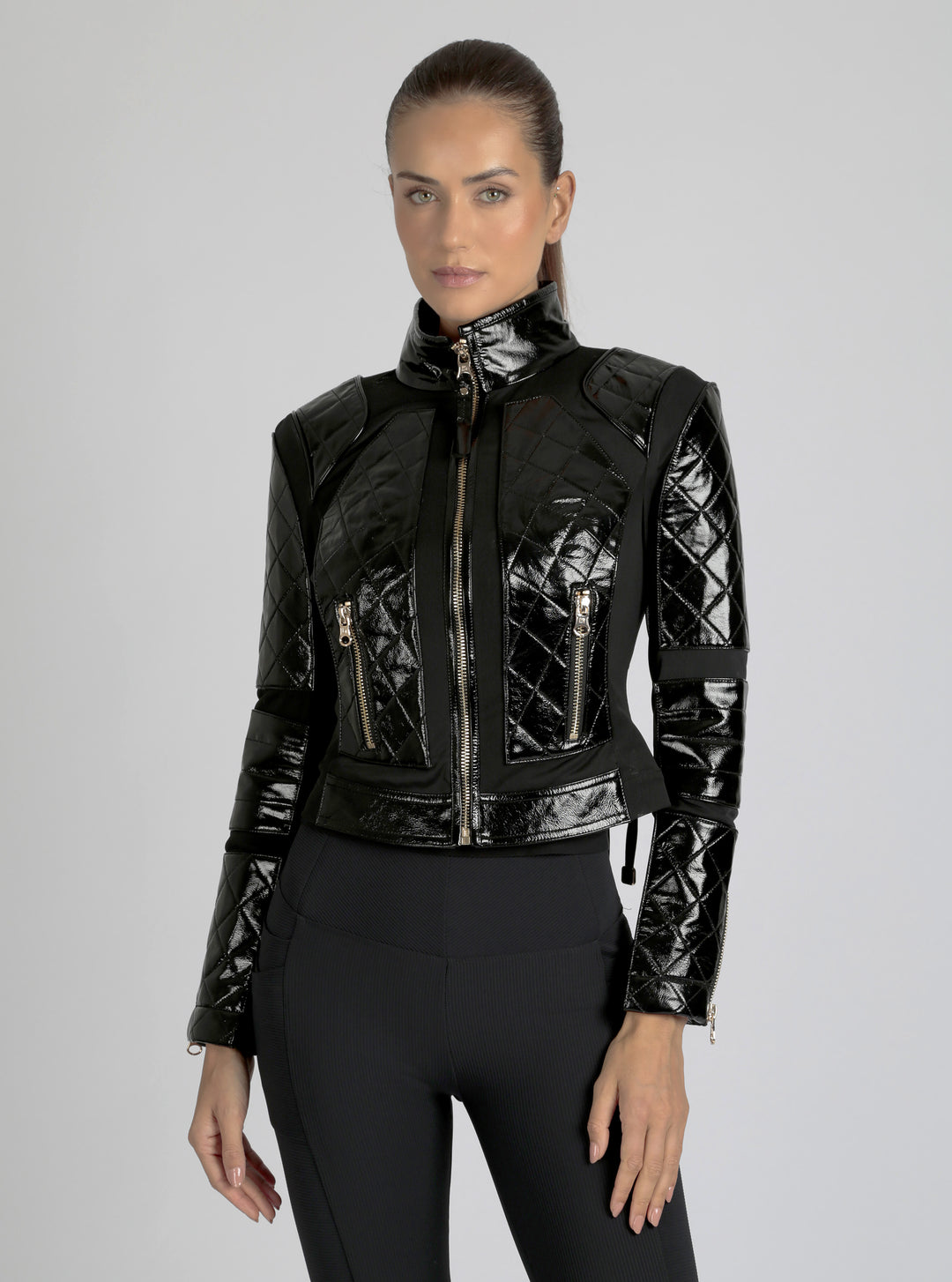 Crushed Patent Leather Gold Mesh Moto - Blanc Noir Online Store