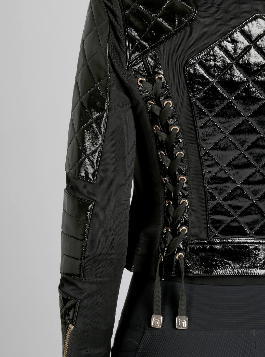 Crushed Patent Leather Gold Mesh Moto - Blanc Noir Online Store