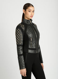 Pyramid Stud Mesh Moto Jacket - Blanc Noir Online Store