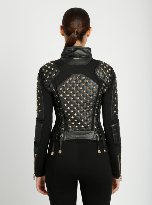 Pyramid Stud Mesh Moto Jacket - Blanc Noir Online Store