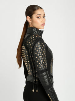 Pyramid Stud Mesh Moto Jacket - Blanc Noir Online Store