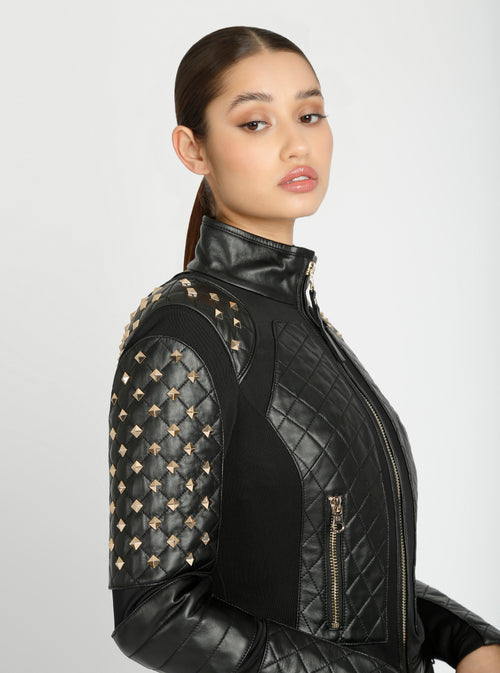 Pyramid Stud Mesh Moto Jacket - Blanc Noir Online Store