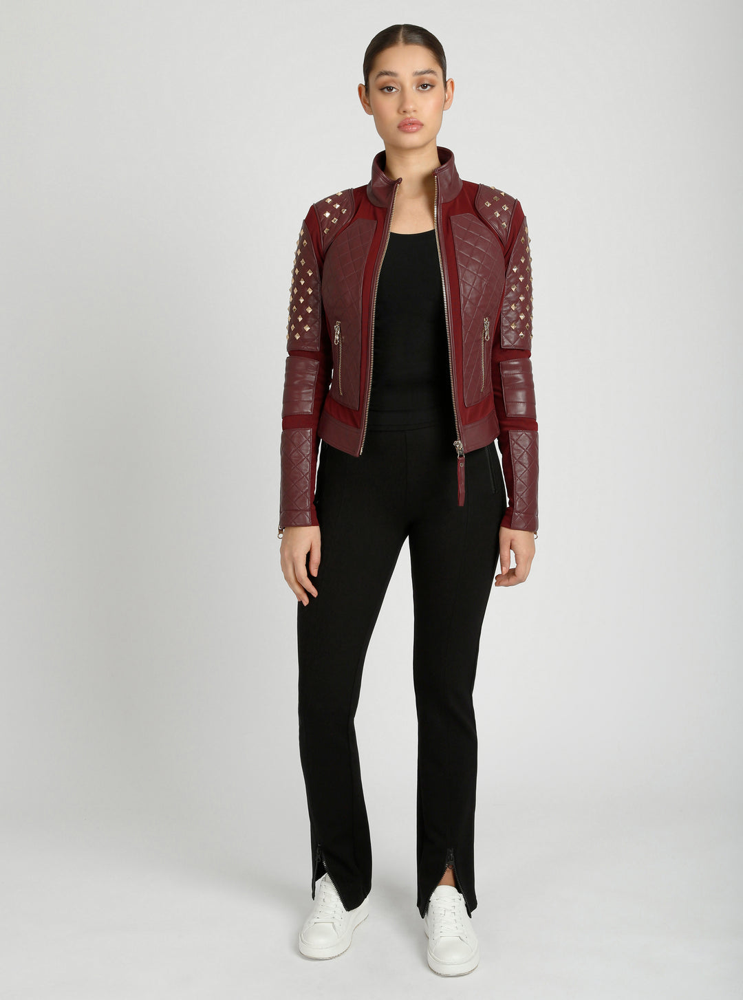 Pyramid Stud Mesh Moto Jacket - Blanc Noir Online Store