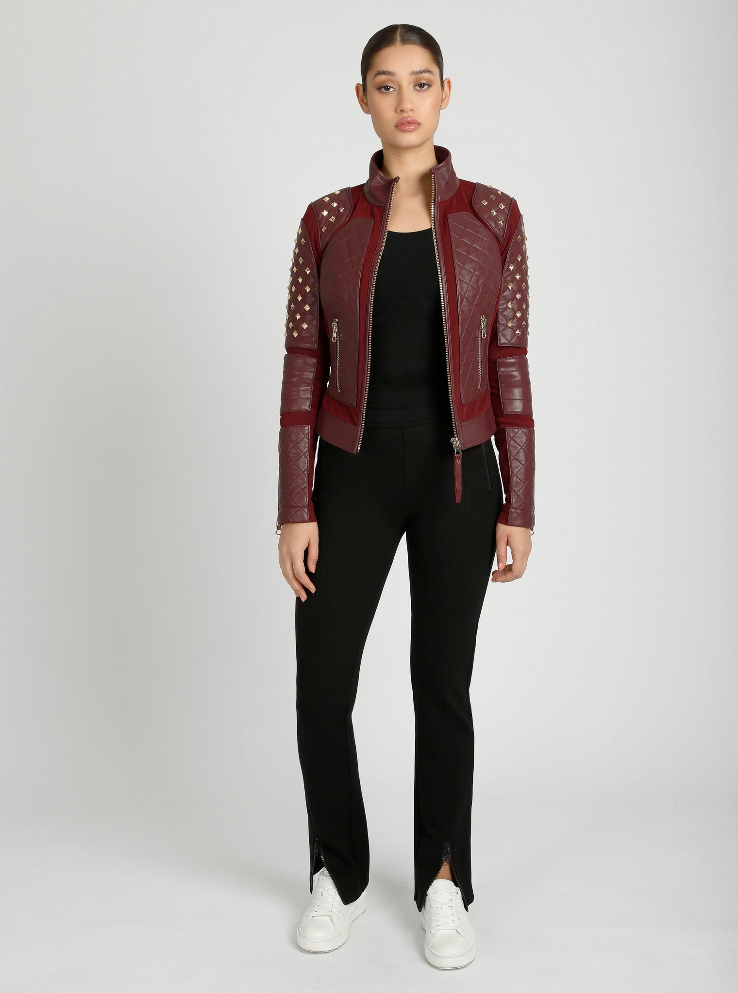 Pyramid Stud Mesh Moto Jacket - Blanc Noir Online Store
