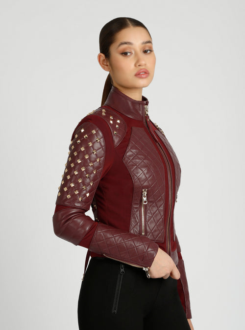 Pyramid Stud Mesh Moto Jacket - Blanc Noir Online Store