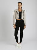 Cleo Cropped Leather Jacket - Blanc Noir Online Store