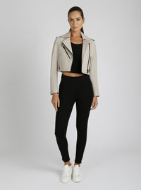 Cleo Cropped Leather Jacket - Blanc Noir Online Store