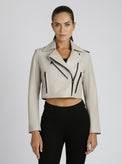 Cleo Cropped Leather Jacket - Blanc Noir Online Store