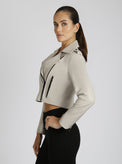 Cleo Cropped Leather Jacket - Blanc Noir Online Store