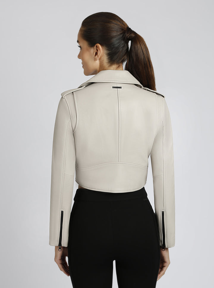 Cleo Cropped Leather Jacket - Blanc Noir Online Store