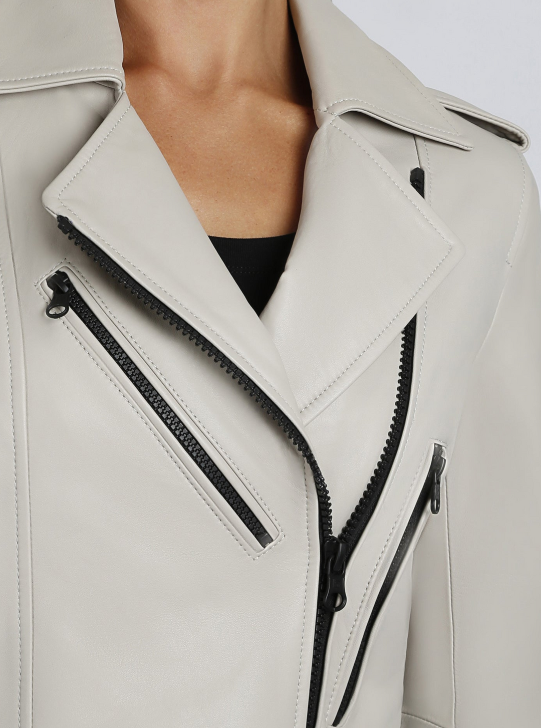 Cleo Cropped Leather Jacket - Blanc Noir Online Store