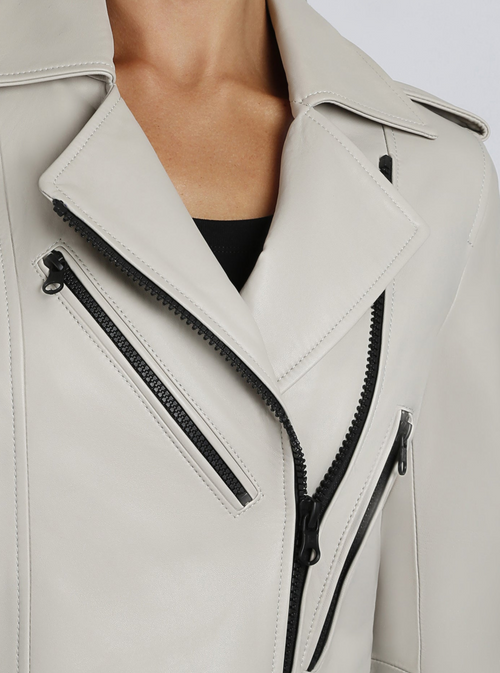 Cleo Cropped Leather Jacket - Blanc Noir Online Store