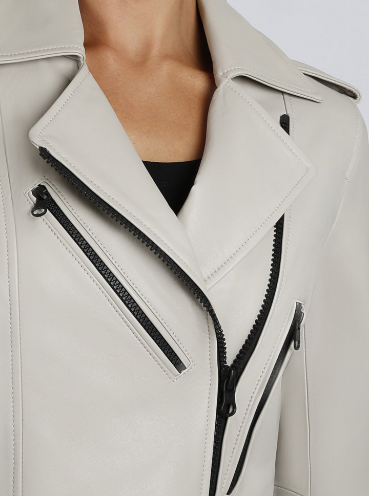 Cleo Cropped Leather Jacket - Blanc Noir Online Store