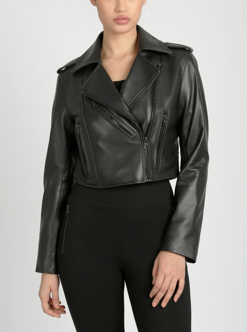 Cleo Cropped Moto Jacket - Blanc Noir Online Store