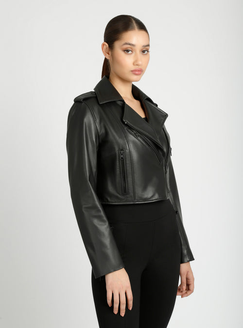 Cleo Cropped Moto Jacket - Blanc Noir Online Store