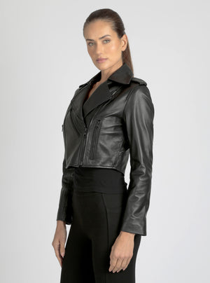Cleo Cropped Moto Jacket - Blanc Noir Online Store
