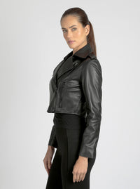 Cleo Cropped Moto Jacket - Blanc Noir Online Store