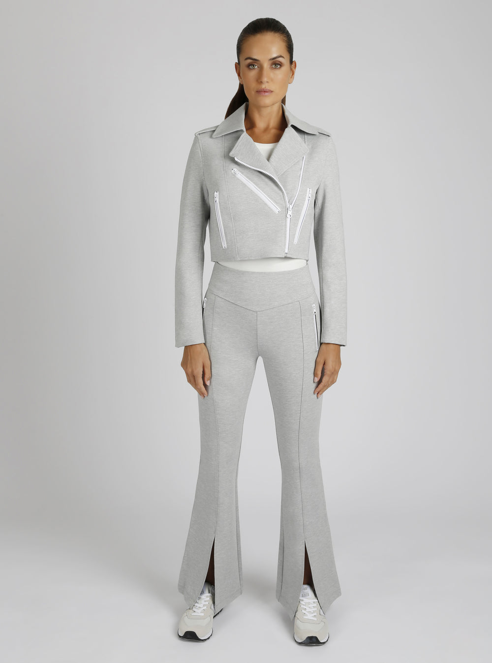 Cleo Cropped Ponte Moto Jacket - Blanc Noir Online Store