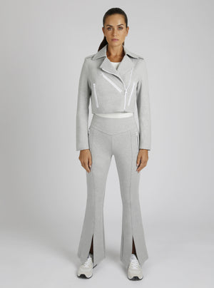 Cleo Cropped Ponte Moto Jacket - Blanc Noir Online Store