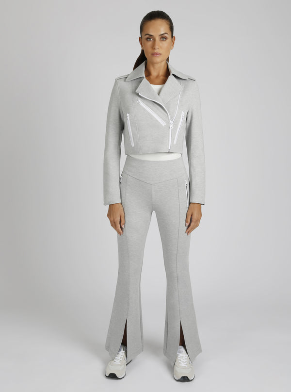 Cleo Cropped Ponte Moto Jacket - Blanc Noir Online Store