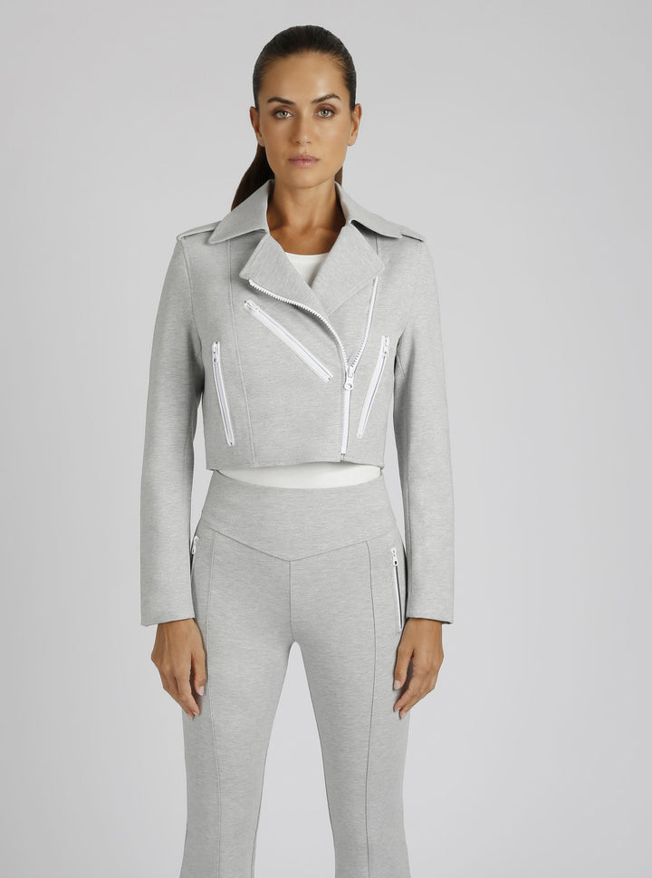 Cleo Cropped Ponte Moto Jacket - Blanc Noir Online Store