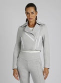 Cleo Cropped Ponte Moto Jacket - Blanc Noir Online Store