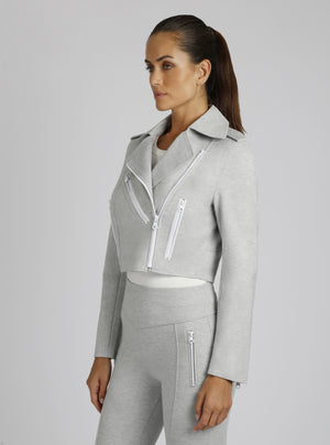 Cleo Cropped Ponte Moto Jacket - Blanc Noir Online Store