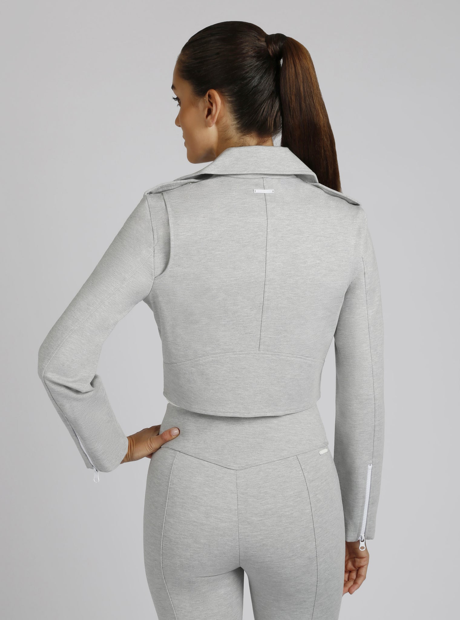 Cleo Cropped Ponte Moto Jacket - Blanc Noir Online Store