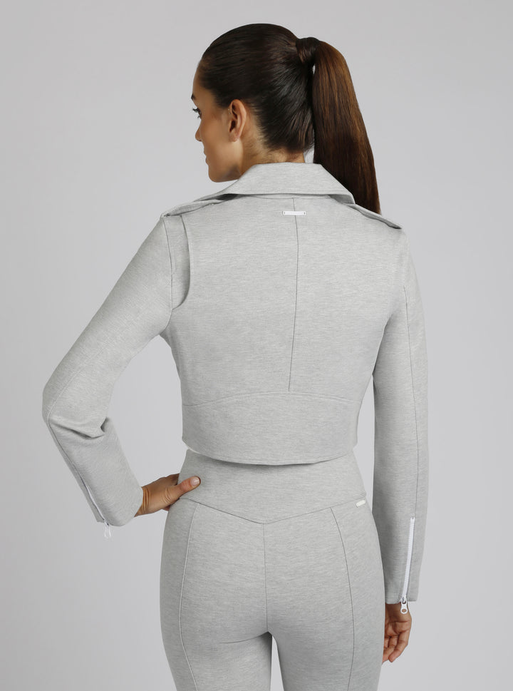 Cleo Cropped Ponte Moto Jacket - Blanc Noir Online Store