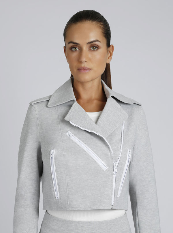 Cleo Cropped Ponte Moto Jacket - Blanc Noir Online Store
