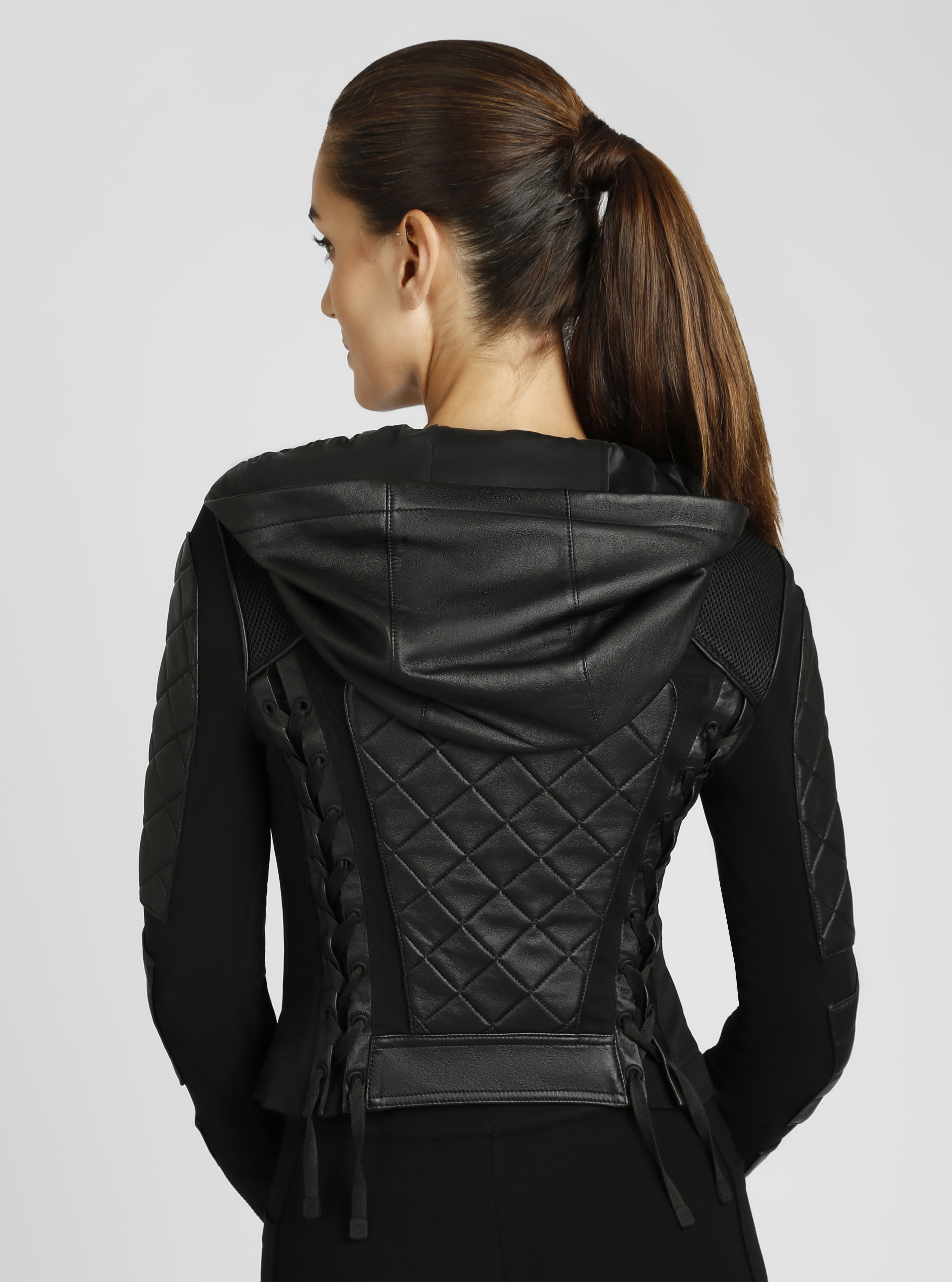 Hooded Mesh Moto Jacket Black