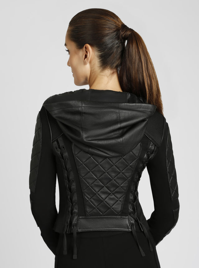 Hooded Mesh Moto Jacket - Blanc Noir Online Store