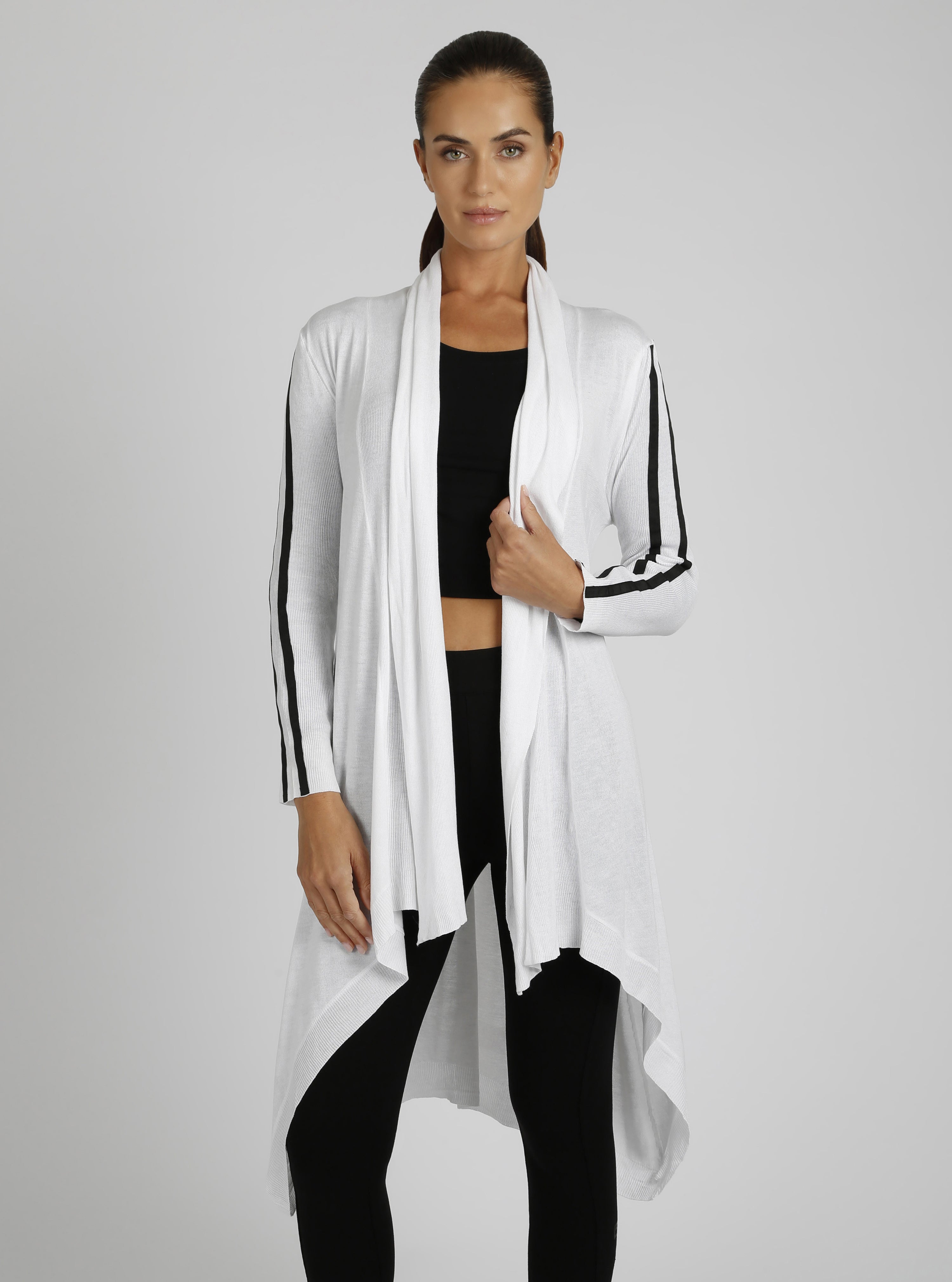 Sporty Drape Front Cardigan Optic White / Black – Blanc Noir