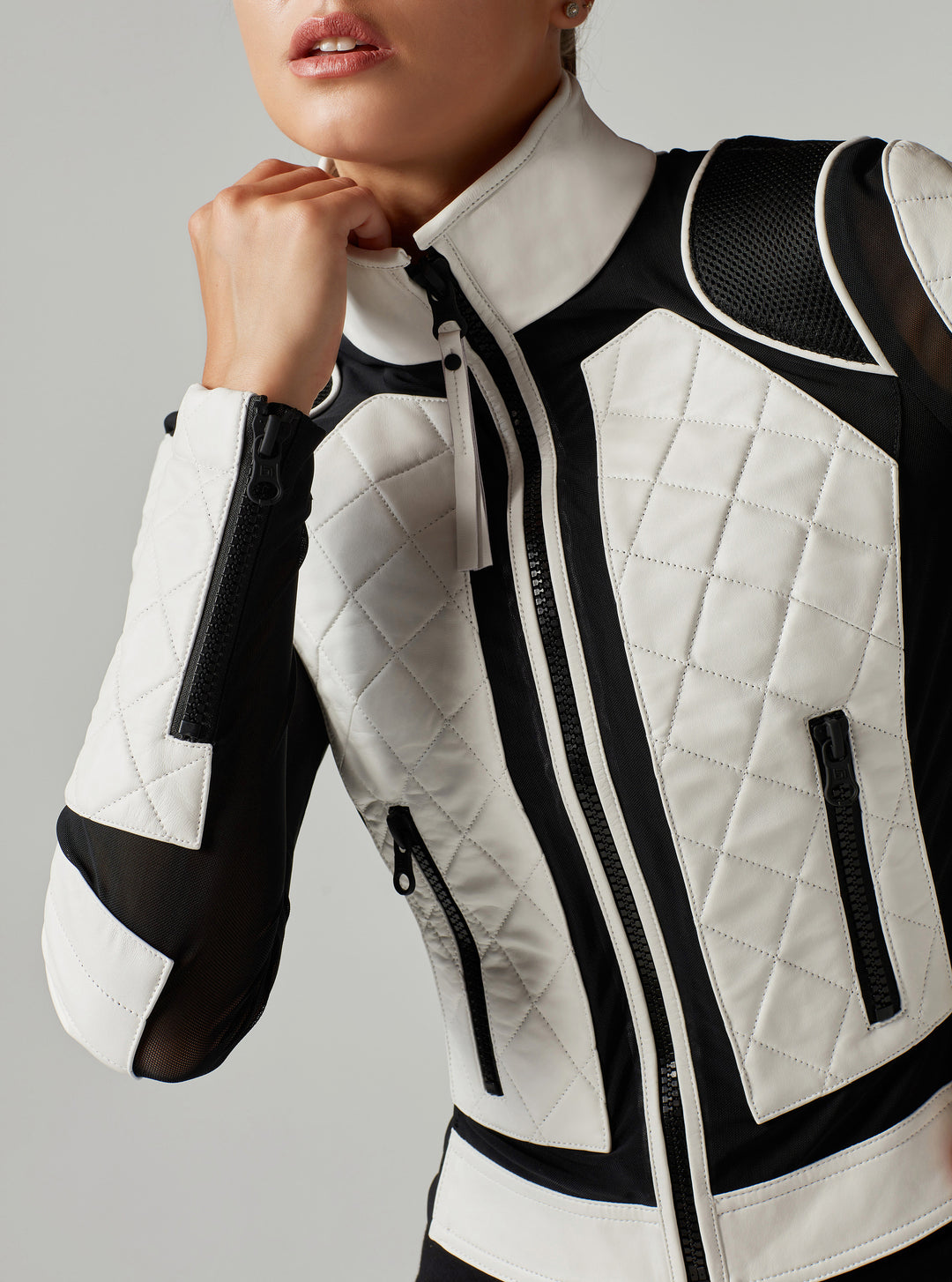 Moto Jacket Black and White Colorblock - Blanc Noir Online Store