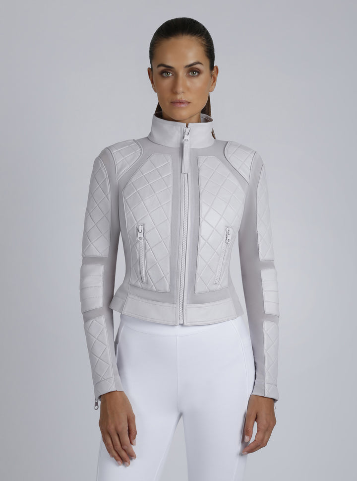 Classic Leather Mesh Moto Jacket - colors - Blanc Noir Online Store