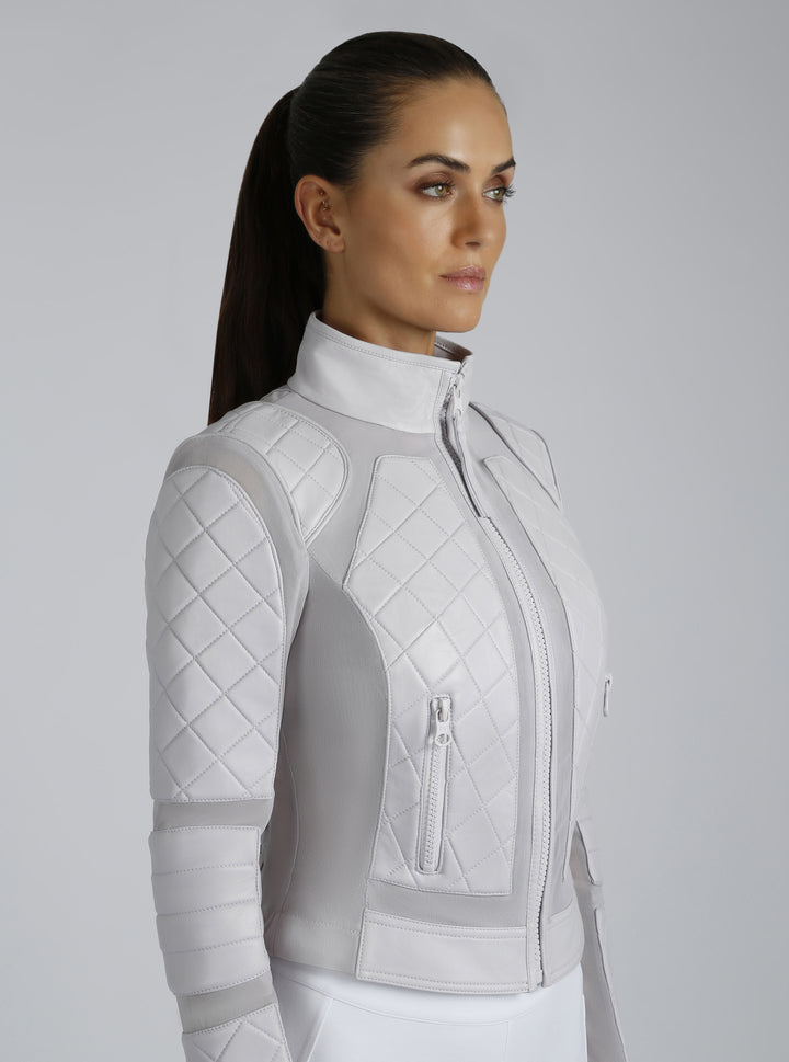 Classic Leather Mesh Moto Jacket - colors - Blanc Noir Online Store