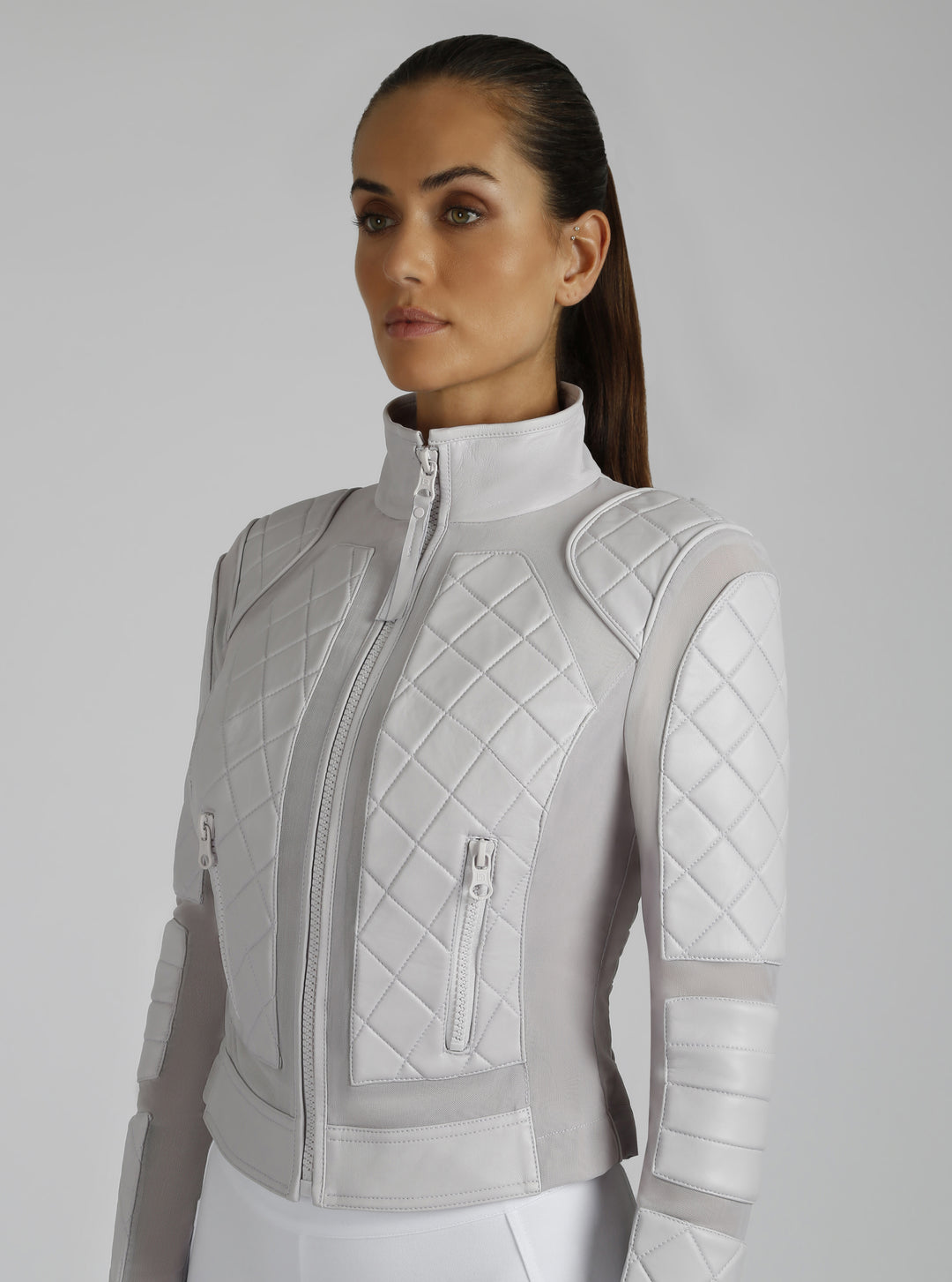 Classic Leather Mesh Moto Jacket - colors - Blanc Noir Online Store