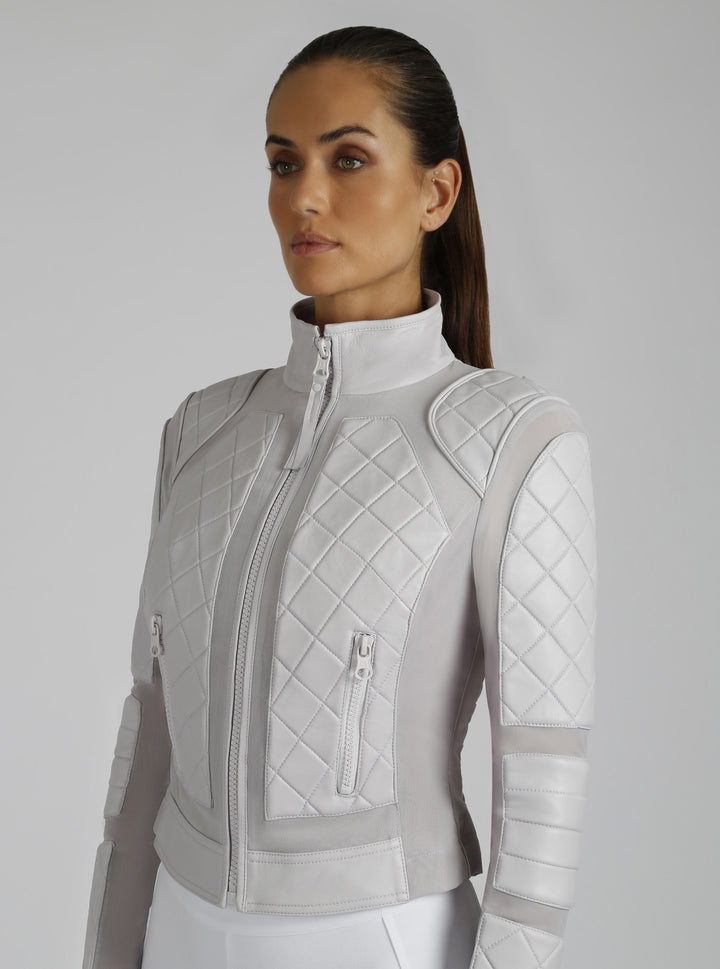 Classic Leather Mesh Moto Jacket - colors - Blanc Noir Online Store