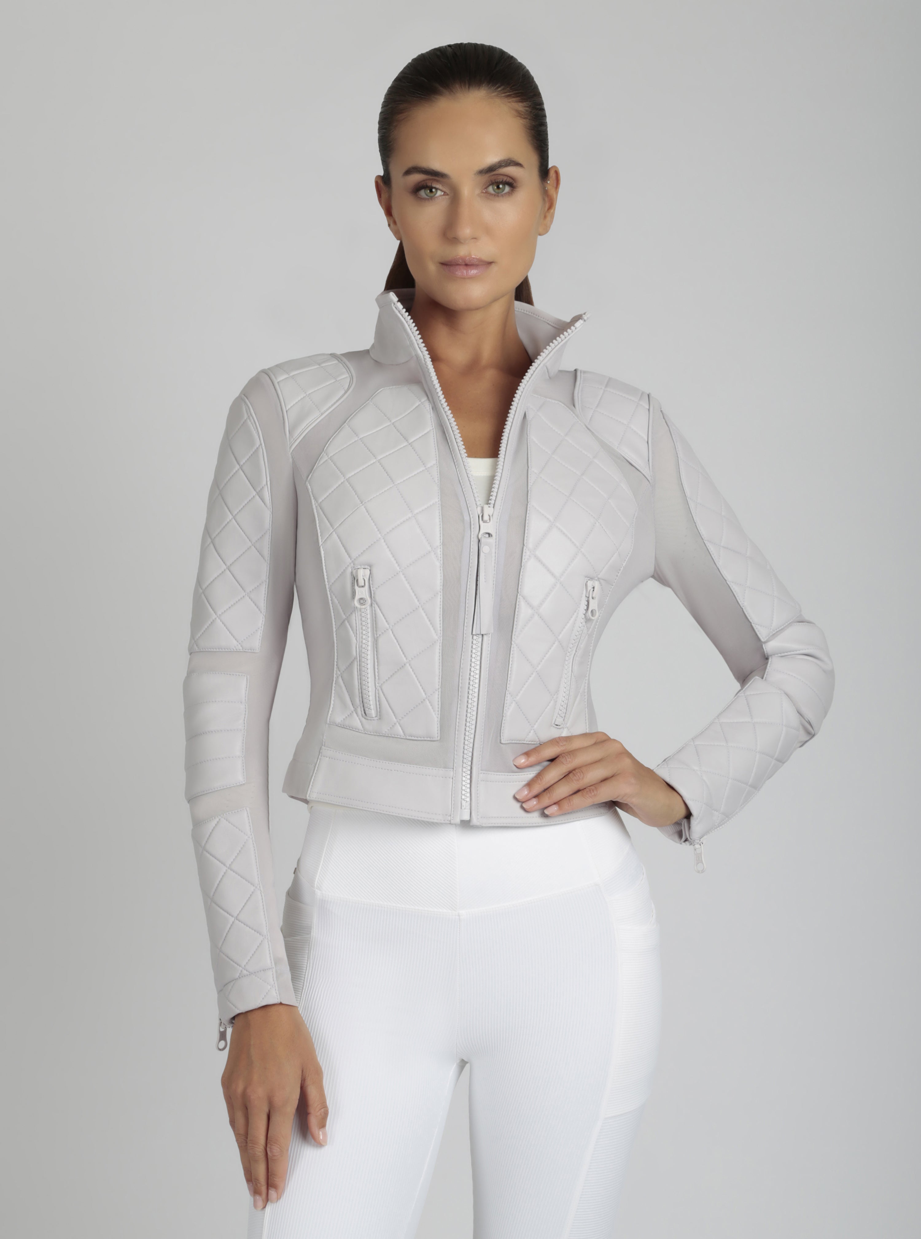 ジャケット・アウター blanc  noir Classic Leather Mesh Moto - White / Gray | Blanc Noir Online