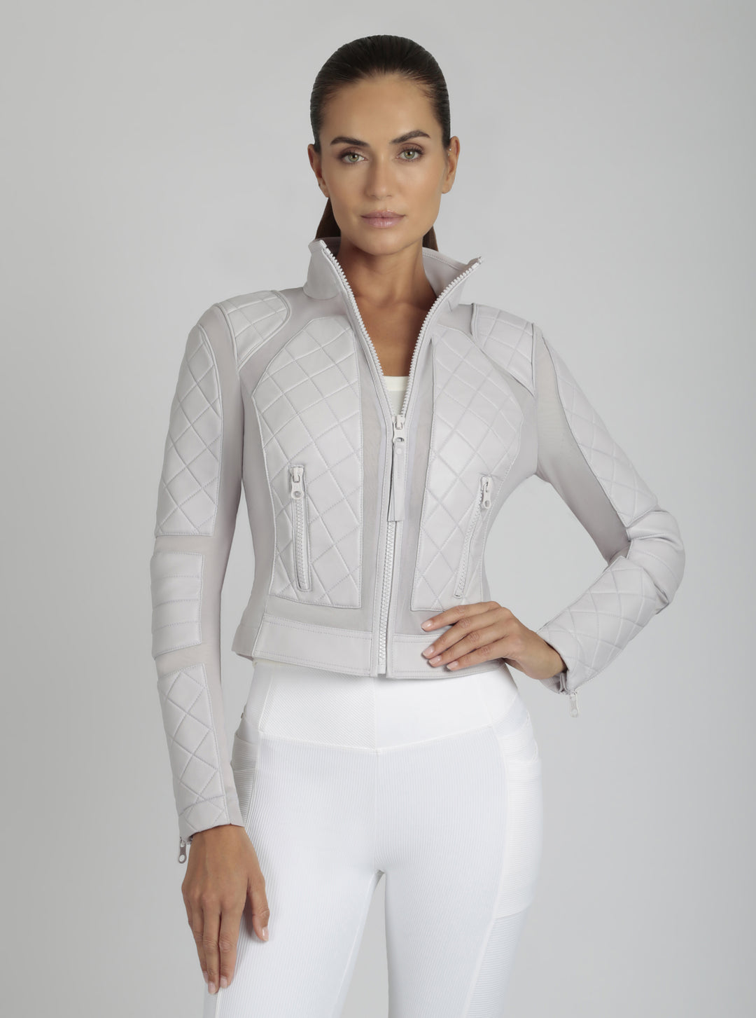 Classic Leather Mesh Moto Jacket - colors - Blanc Noir Online Store