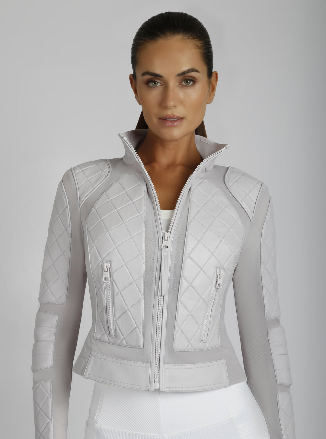 Classic Leather Mesh Moto Jacket - colors - Blanc Noir Online Store