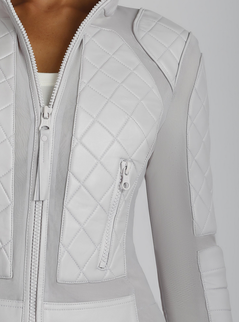 Classic Leather Mesh Moto Jacket - Orchid Tint or Pearl Blue