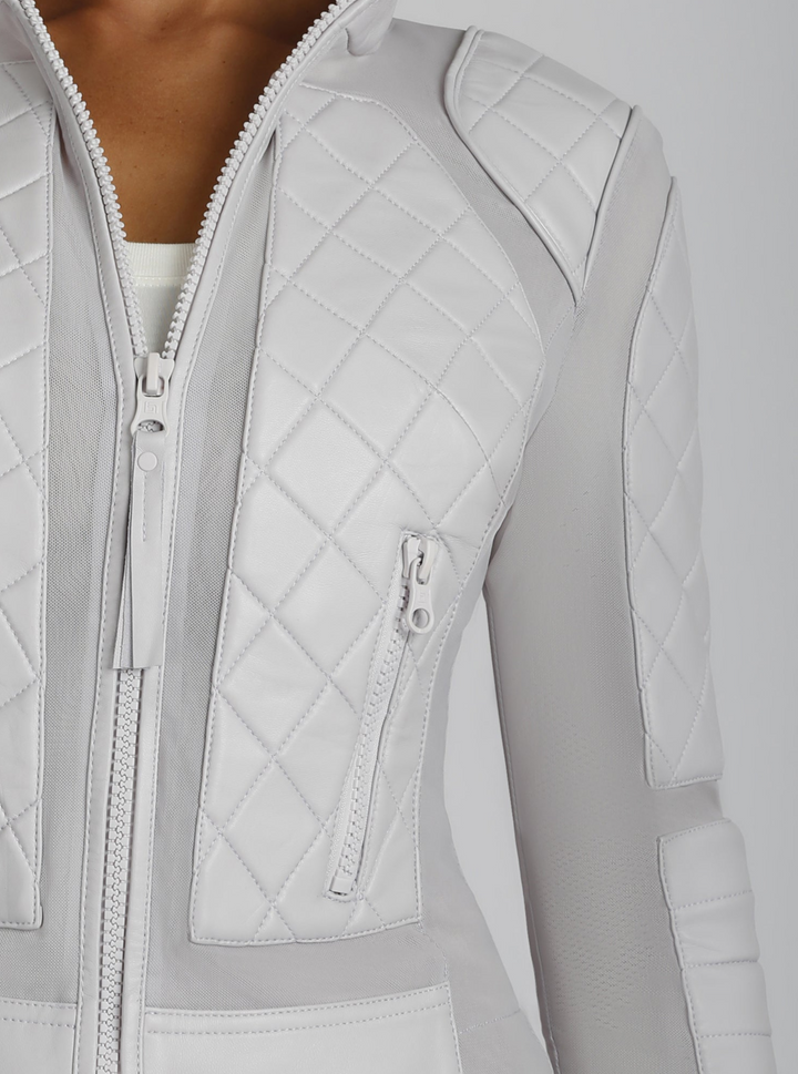 Classic Leather Mesh Moto Jacket - Orchid Tint or Pearl Blue - Blanc Noir Online Store