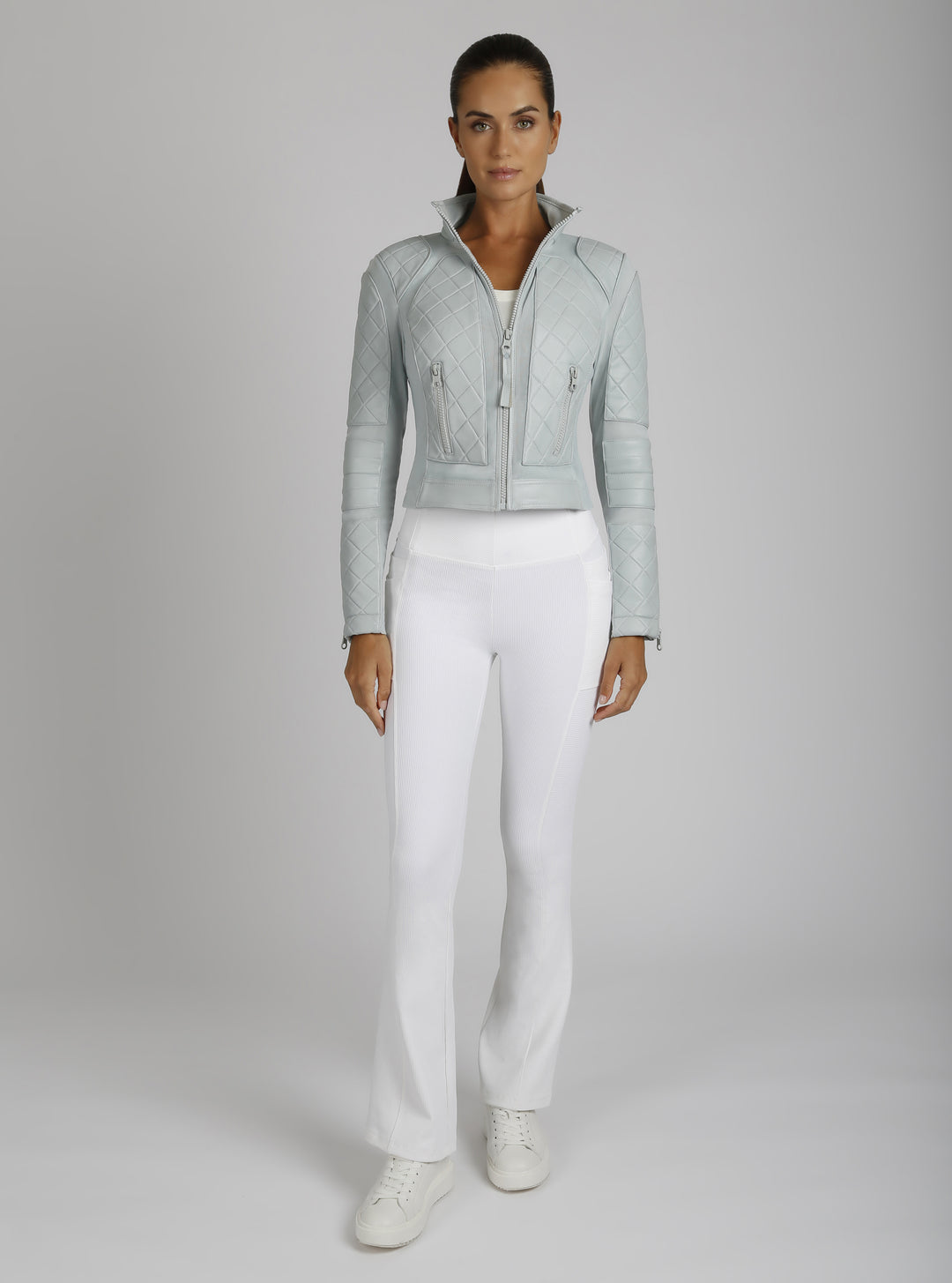 Classic Leather Mesh Moto Jacket - colors - Blanc Noir Online Store