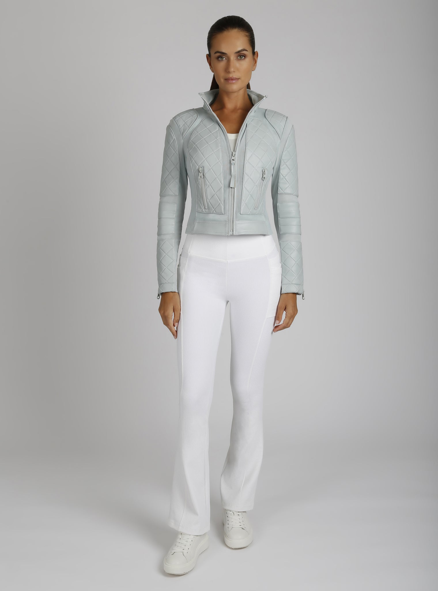 Classic Leather Mesh Moto Jacket - colors - Blanc Noir Online Store