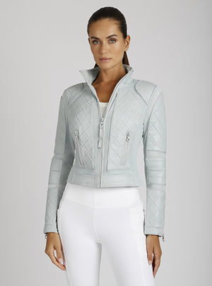 Classic Leather Mesh Moto Jacket - colors - Blanc Noir Online Store