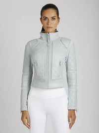 Classic Leather Mesh Moto Jacket - colors - Blanc Noir Online Store