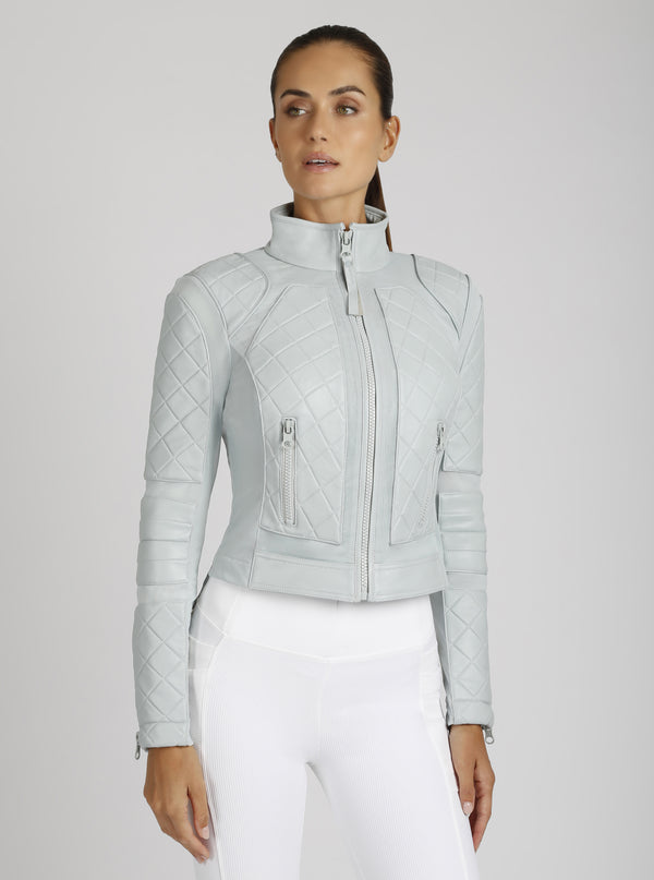 Classic Leather Mesh Moto Jacket - colors - Blanc Noir Online Store