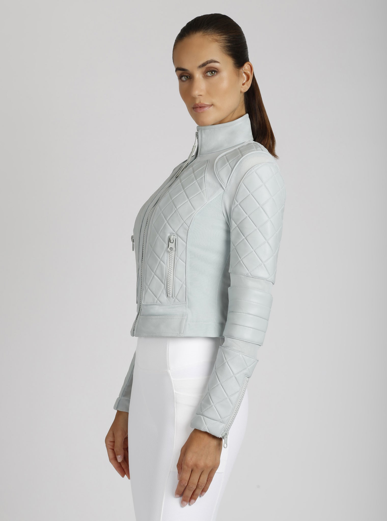 Classic Leather Mesh Moto Jacket - colors - Blanc Noir Online Store
